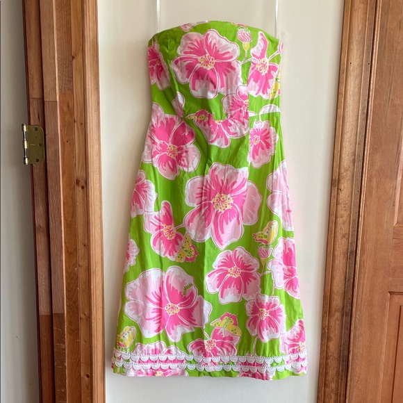 LILLY PULITZER Maui Punch Pink Green Strapless Dress 6 Vintage - Picture 5 of 17
